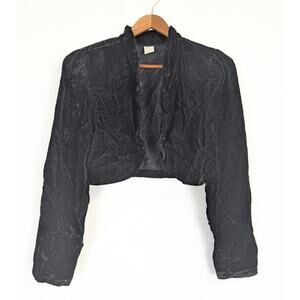 Vtg Crushed Velvet Cropped Jacket Bolero Black Long Sleeve Whimsigoth Prom Small